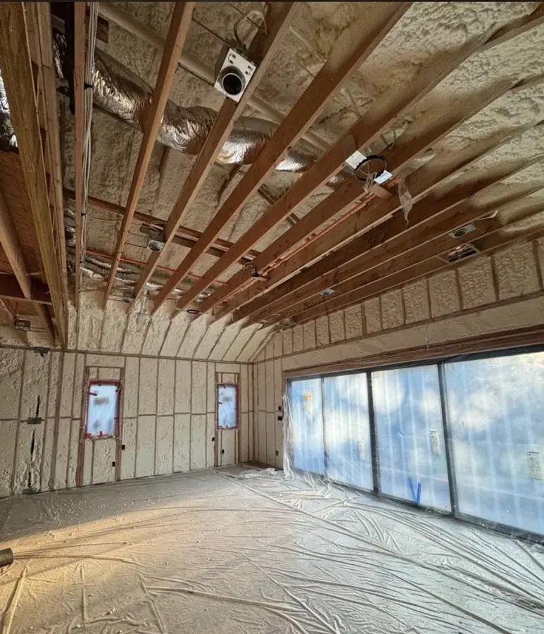 Interior walls and ceiling insulated with spray foam during new construction in Park City